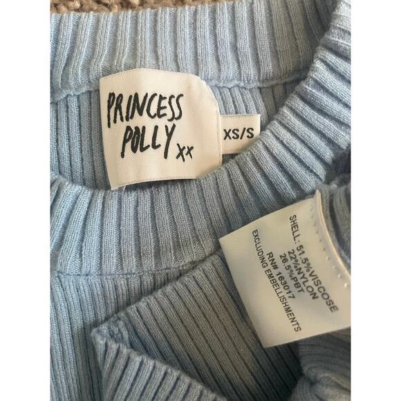 Princess Polly mini Dress Ribbed knitted Sz XS/S Baby blue Long sleeve Aesthetic - Picture 7 of 14